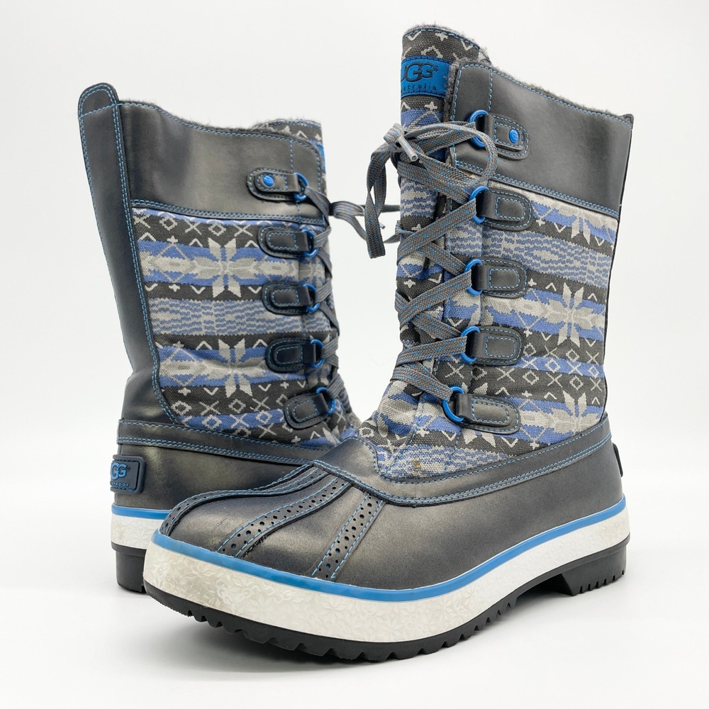 UGG Women's Gray and Blue Winter Lace-Up Rain Boots